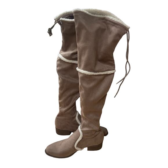 Charles David Gunter Taupe Over The Knee suede shearling Trim Boots Size 9.5 - Picture 3 of 10